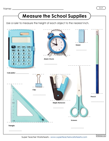 Nearest Inch - Measure the School Supplies (Nearest Inch)