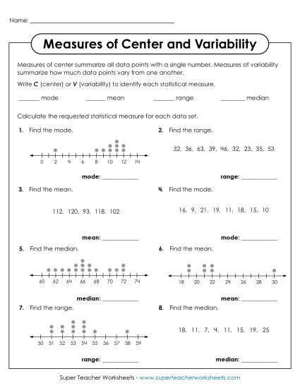 Advanced Level - Measures of Center & Variability  (Mean, Median, Mode, Range)