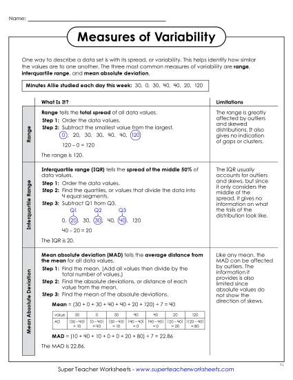 Measures of Center and Variability - Measures of Variability: Reference Sheet Measures of Center and Variability - Measures of Variability: Reference Sheet