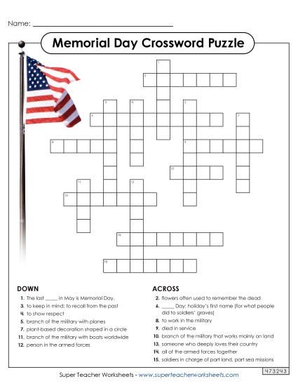 Puzzles - Memorial Day Crossword Puzzles - Memorial Day Crossword