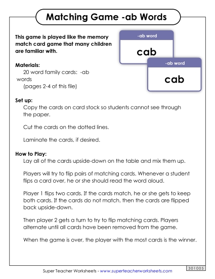 Word Games - Memory Match Game (-ab) Word Games - Memory Match Game (-ab)