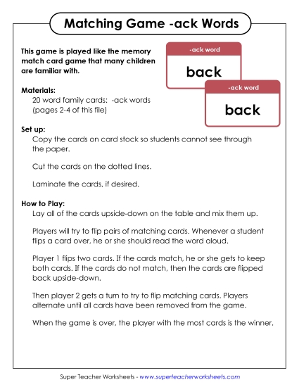 Word Games - Memory Match Game (-ack) Word Games - Memory Match Game (-ack)