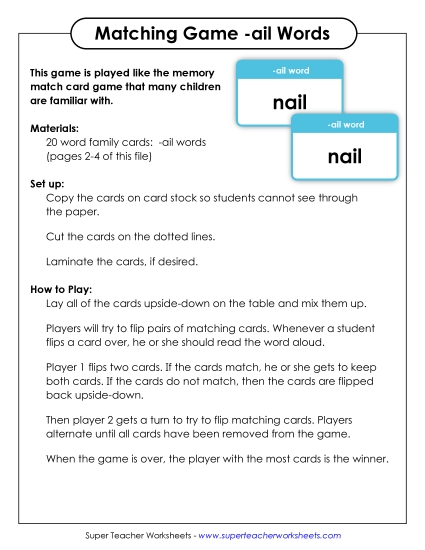 Word Games - Memory Match Game (-ail) Word Games - Memory Match Game (-ail)