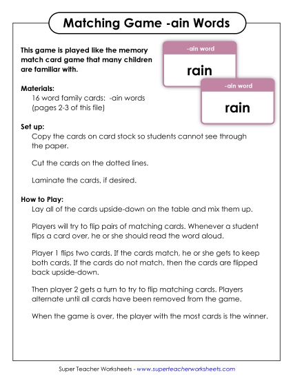 Word Games - Memory Match Game (-ain) Word Games - Memory Match Game (-ain)