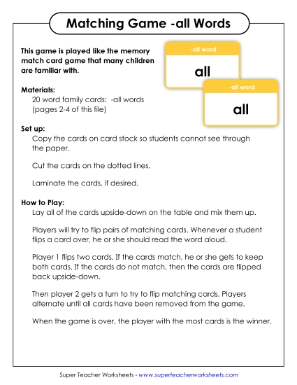 Word Games - Memory Match Game (-all)