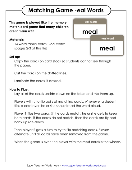 Word Games - Memory Match Game (-eal) Word Games - Memory Match Game (-eal)