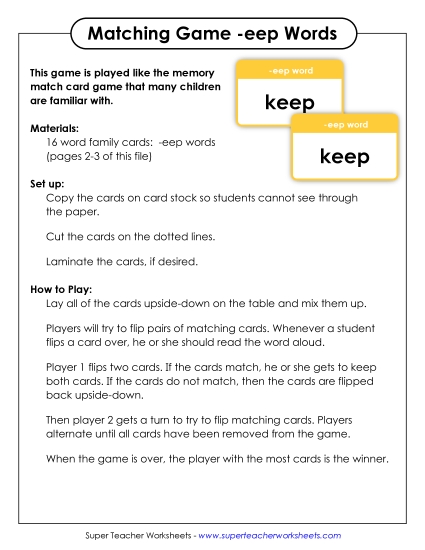 Word Games - Memory Match Game (-eep) Word Games - Memory Match Game (-eep)