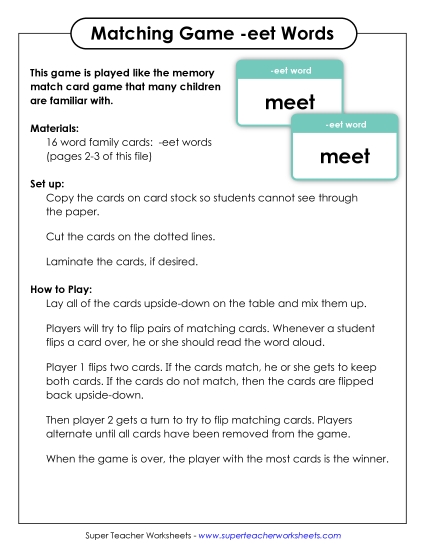 Word Games - Memory Match Game (-eet) Word Games - Memory Match Game (-eet)