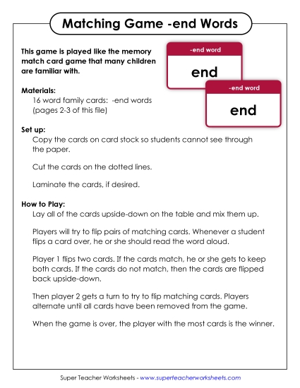 Worksheets - Memory Match Game (-end) Worksheets - Memory Match Game (-end)