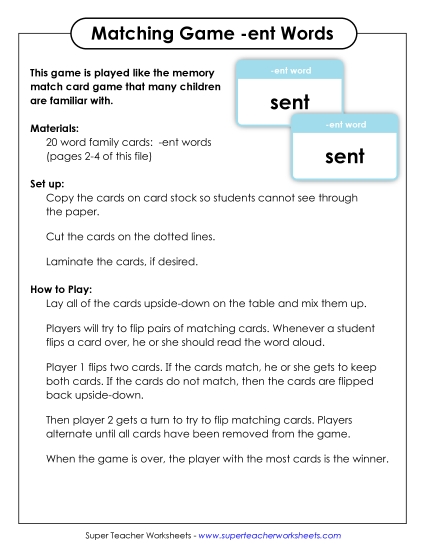Word Games - Memory Match Game (-ent)