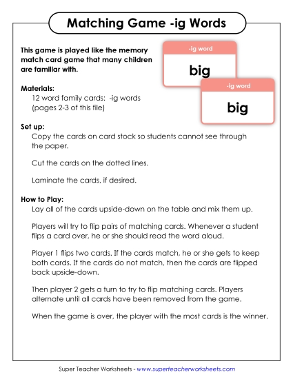 Word Games - Memory Match Game (-ig) Word Games - Memory Match Game (-ig)