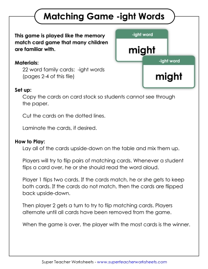 Word Games - Memory Match Game (-ight)
