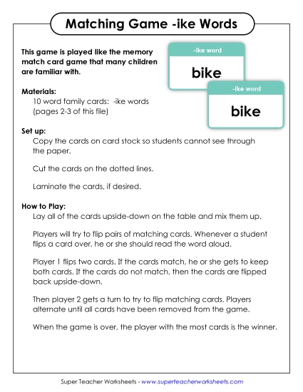 Word Games - Memory Match Game (-ike) Word Games - Memory Match Game (-ike)