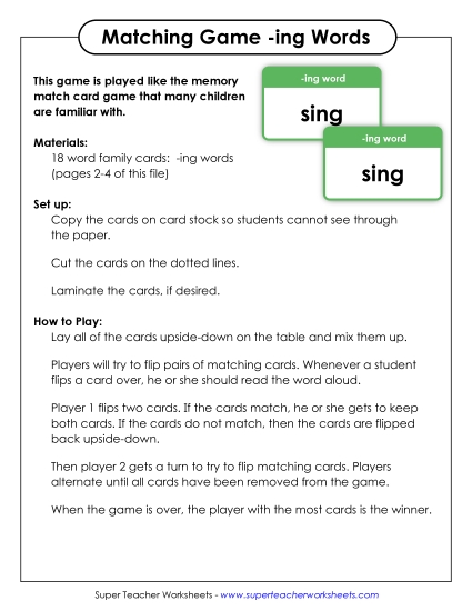 Word Games - Memory Match Game (-ing)