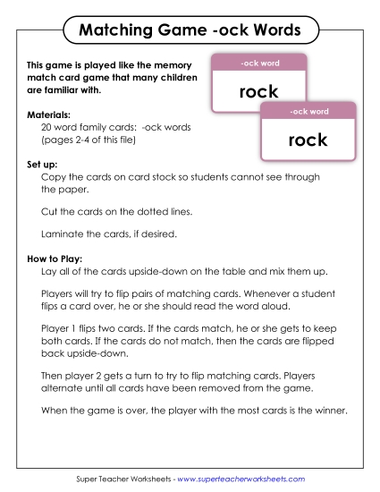Word Games - Memory Match Game (-ock) Word Games - Memory Match Game (-ock)