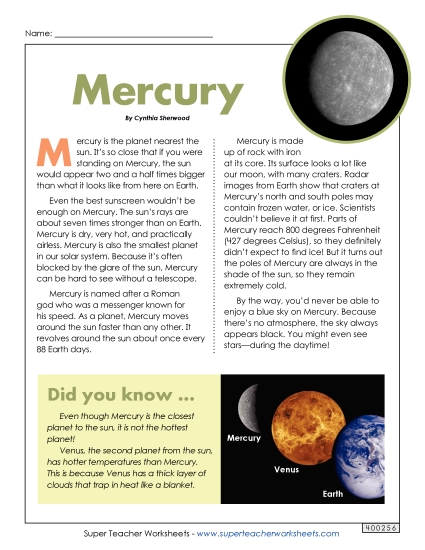Articles with Questions - Mercury Article & Questions