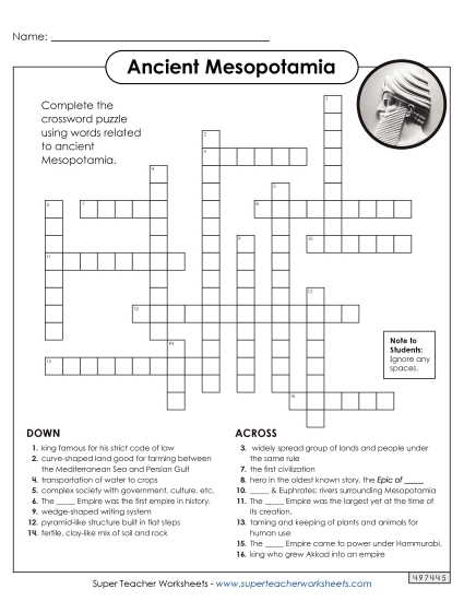 Worksheets - Mesopotamia Crossword Puzzle