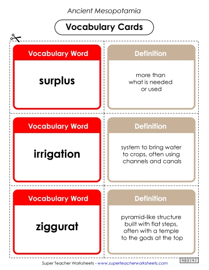 Worksheets - Mesopotamia Vocabulary Cards