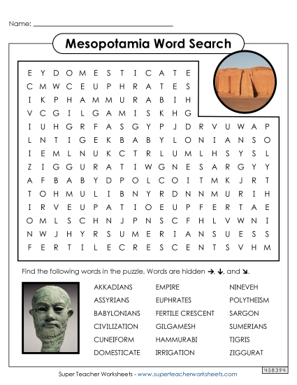 Worksheets - Mesopotamia Word Search Worksheets - Mesopotamia Word Search