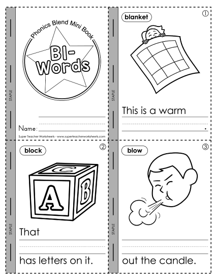 Cut and Glue Activities - Mini Book #2: Bl- Words 