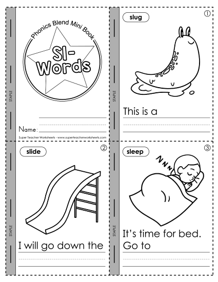 Cut and Glue Activities - Mini Book 2: Sl- Words 
