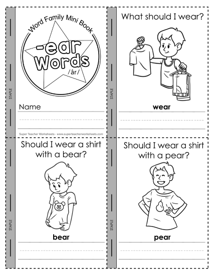 Word Family Mini-Books - Mini-book: -ear Words ('air' sound)