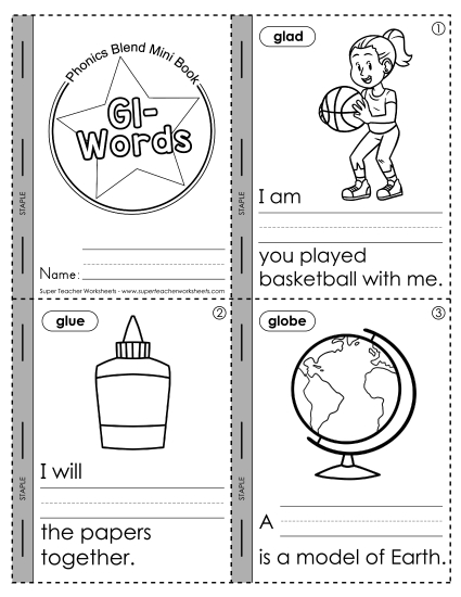 Cut and Glue Activities - Mini-Book: Gl- Words Cut and Glue Activities - Mini-Book: Gl- Words