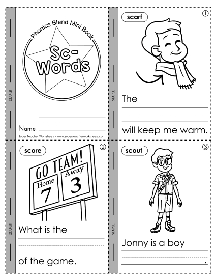 Cut and Glue Activities - Mini-Book: Sc- Words Cut and Glue Activities - Mini-Book: Sc- Words