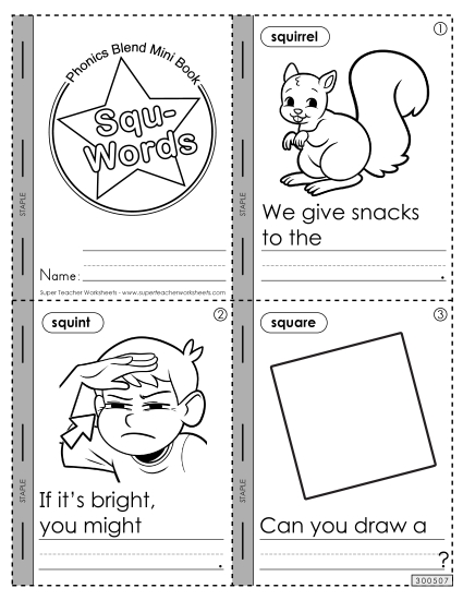 Cut-and-Glue Activities - Mini-Book (Squ- Words) Cut-and-Glue Activities - Mini-Book (Squ- Words)
