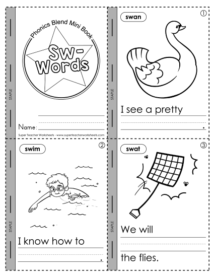 Cut and Glue Activities - Mini-Book: Sw- Words Cut and Glue Activities - Mini-Book: Sw- Words