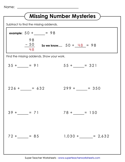More Subtraction - Missing Addends More Subtraction - Missing Addends