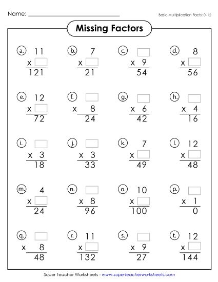 Mystery Pictures - Missing Factors (0-12)
