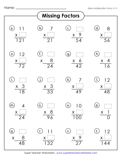 Worksheets, Games, & Task Cards - Missing Factors (0-12) Worksheets, Games, & Task Cards - Missing Factors (0-12)