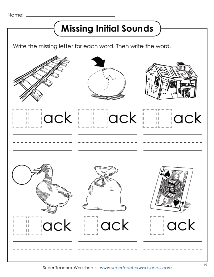 Worksheets - Missing Initial Sounds (-ack) Worksheets - Missing Initial Sounds (-ack)