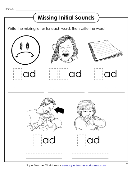 Worksheets - Missing Initial Sounds (-ad)