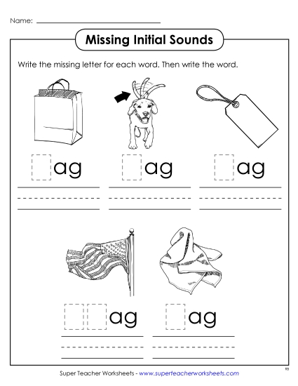 Worksheets - Missing Initial Sounds (-ag) Worksheets - Missing Initial Sounds (-ag)