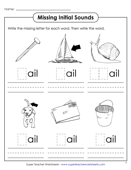 Worksheets - Missing Initial Sounds (-ail) Worksheets - Missing Initial Sounds (-ail)