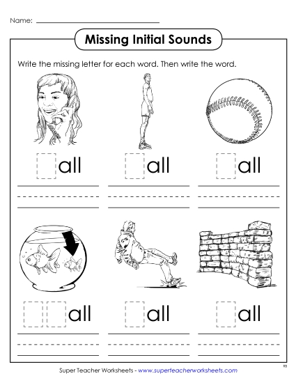 Worksheets - Missing Initial Sounds (-all)