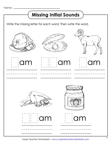 Worksheets - Missing Initial Sounds (-am) Worksheets - Missing Initial Sounds (-am)