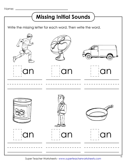 Worksheets - Missing Initial Sounds (-an) Worksheets - Missing Initial Sounds (-an)