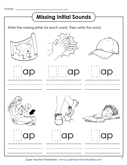 Worksheets - Missing Initial Sounds (-ap) Worksheets - Missing Initial Sounds (-ap)