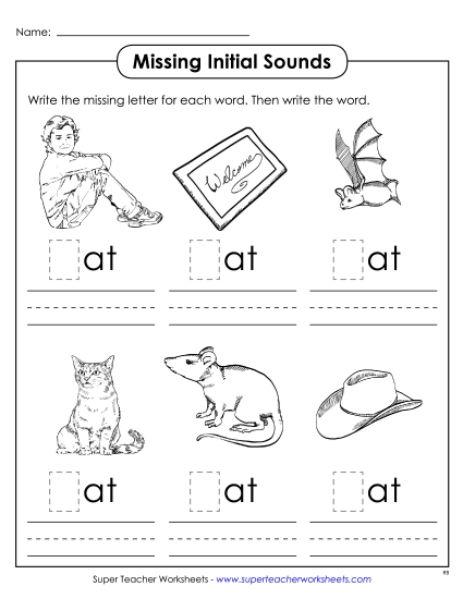 Worksheets - Missing Initial Sounds (-at)