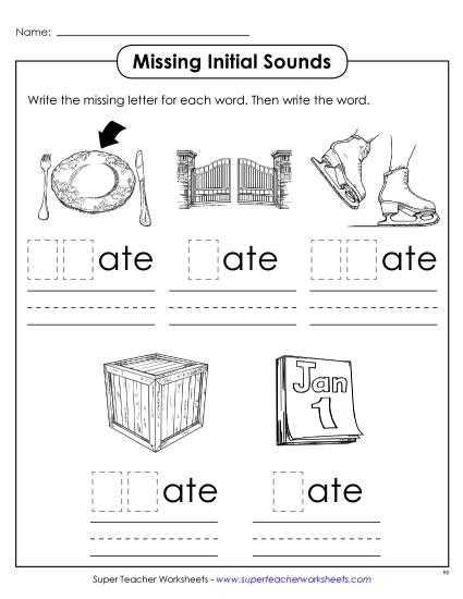 Worksheets - Missing Initial Sounds (-ate)
