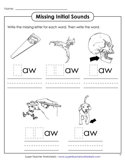 Worksheets - Missing Initial Sounds (-aw)