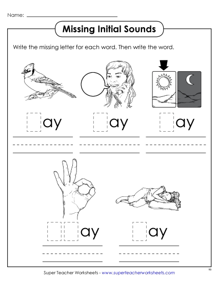 Worksheets - Missing Initial Sounds (-ay)