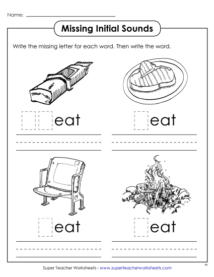 Worksheets - Missing Initial Sounds (-eat) Worksheets - Missing Initial Sounds (-eat)