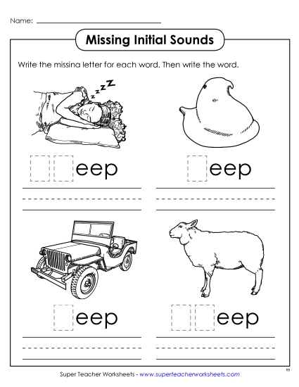 Worksheets - Missing Initial Sounds (-eep) Worksheets - Missing Initial Sounds (-eep)