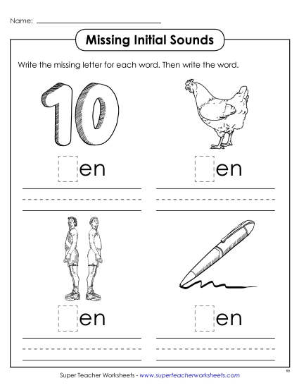Worksheets - Missing Initial Sounds (-en)