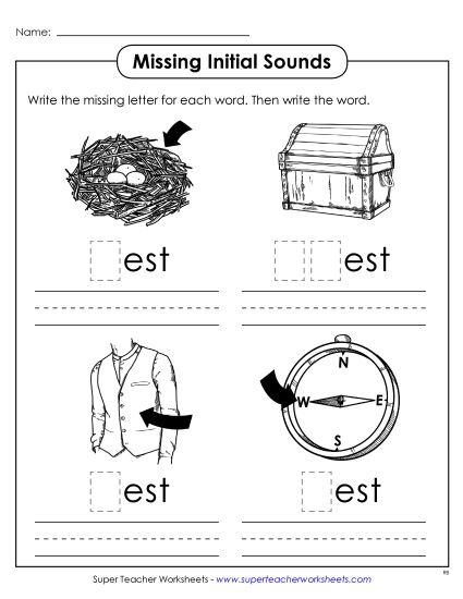 Worksheets - Missing Initial Sounds (-est)