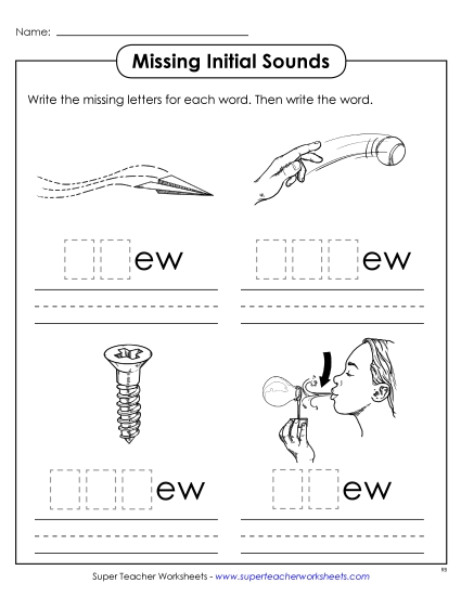 Worksheets - Missing Initial Sounds (-ew)